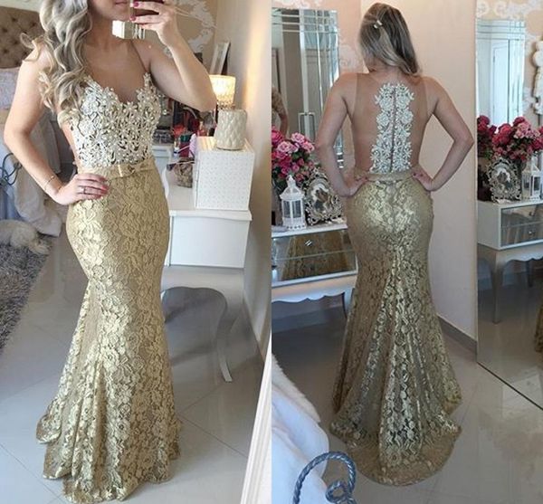 appliques gold lace long prom dresses beaded evening gowns mermaid illusion jewel neck back bow sash celebrity pageant party dresses, Black
appliques gold lace long prom dresses beaded evening gowns mermaid illusion jewel neck back bow sash celebrity pageant party dresses, Black
