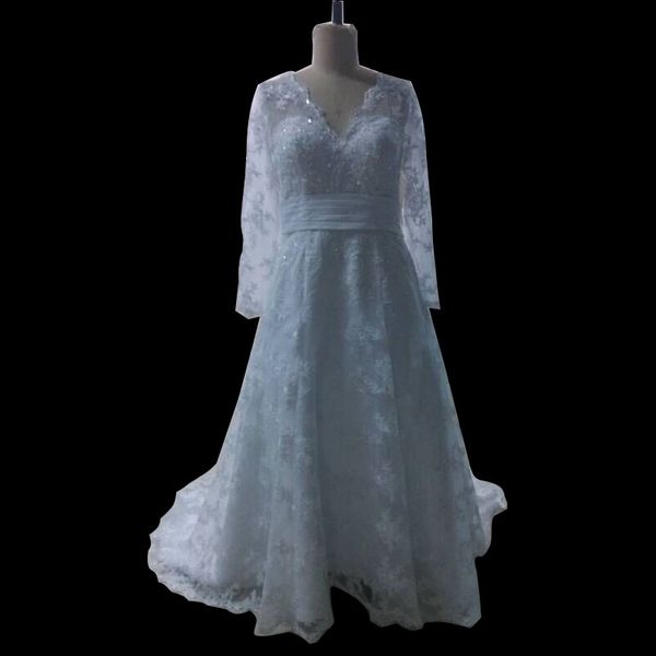 lace tulle sheer a line long sleeves wedding dress 2019 court train v neck wedding gowns, White
lace tulle sheer a line long sleeves wedding dress 2019 court train v neck wedding gowns, White