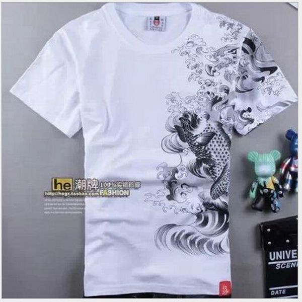 2015 summer Carp tattoo print men's short sleeve T shirt o neck T-shirt plus size M-XL white tops
2015 summer Carp tattoo print men's short sleeve T shirt o neck T-shirt plus size M-XL white tops