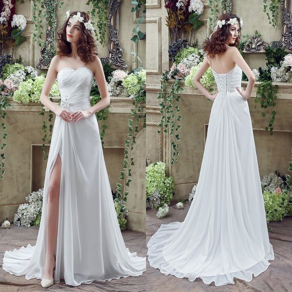 Free Shipping Chiffon Wedding Dresses A Line Sweetheart Thigh-High Slita Lace-up Back with Crystals Beads Summer Beach Bridal Gowns CPS238
Free Shipping Chiffon Wedding Dresses A Line Sweetheart Thigh-High Slita Lace-up Back with Crystals Beads Summer Beach Bridal Gowns CPS238