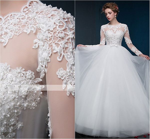2016 new fashion elegant ball gown white floor-length appliques long sleeves jewel satin / tulle wedding dresses 302
2016 new fashion elegant ball gown white floor-length appliques long sleeves jewel satin / tulle wedding dresses 302