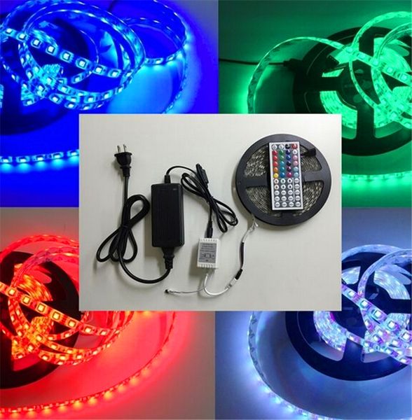 

waterproof strips ip65 5m 300 leds smd 5050 rgb lights led strips 60 leds m + remote controller + 12v 5a power supply with eu au uk us sw