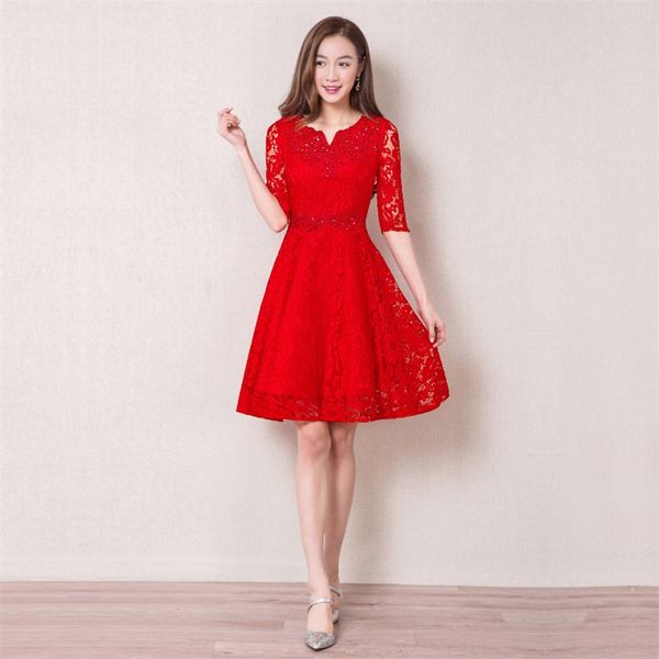 new arrival lace evening dresses with half sleeves short bride gown perfect ball prom party homecoming/graduation formal dress, Red
new arrival lace evening dresses with half sleeves short bride gown perfect ball prom party homecoming/graduation formal dress, Red