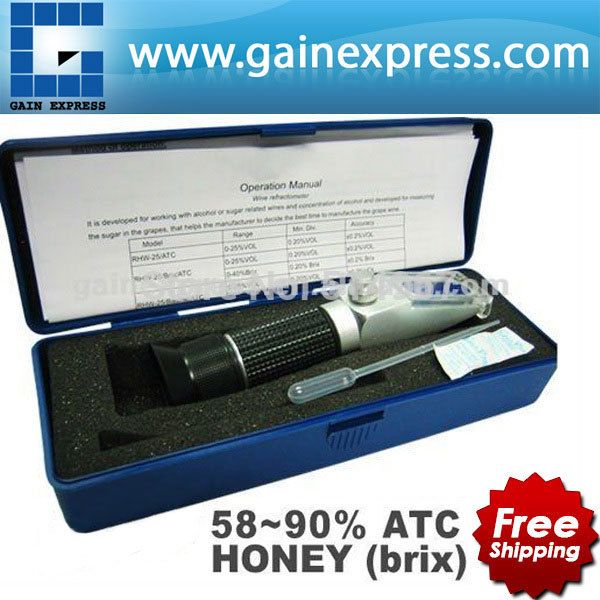 wholesale-new design handy portable 58-90% brix honey handheld refractometer baume beekeeping bees with atc + built-in calibration knob
wholesale-new design handy portable 58-90% brix honey handheld refractometer baume beekeeping bees with atc + built-in calibration knob