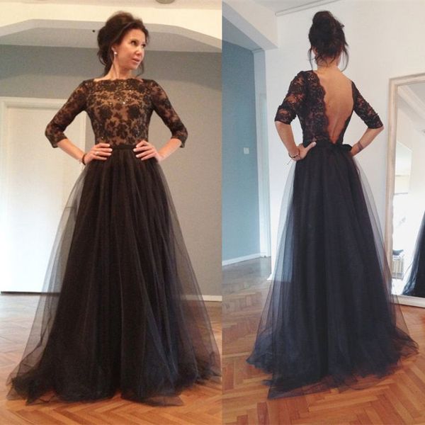 3/4 long sleeve lady formal lace evening party dresses black mother of the bride dresses backless a-line applique sequins prom dresses, Black;red
3/4 long sleeve lady formal lace evening party dresses black mother of the bride dresses backless a-line applique sequins prom dresses, Black;red