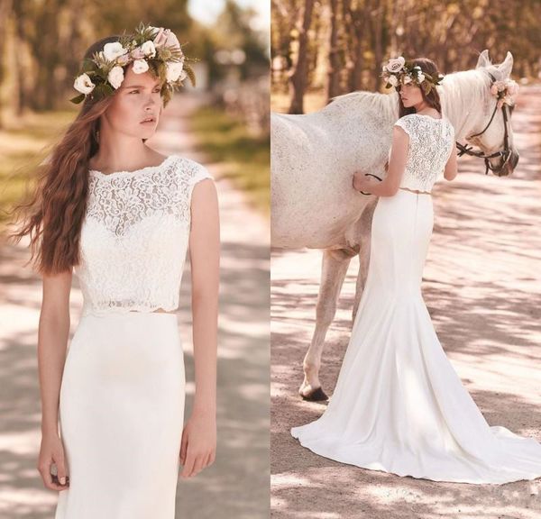 2018 modest simple country beach two pieces lace mermaid wedding dresses jewel cap sleeves sweep train crop bridal gowns custom made, White
2018 modest simple country beach two pieces lace mermaid wedding dresses jewel cap sleeves sweep train crop bridal gowns custom made, White