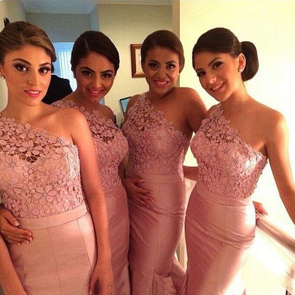 custom made lace mermaid bridesmaid dresses one shoulder floor length long pink taffeta maid of honor wedding party blush dresses, White;pink
custom made lace mermaid bridesmaid dresses one shoulder floor length long pink taffeta maid of honor wedding party blush dresses, White;pink