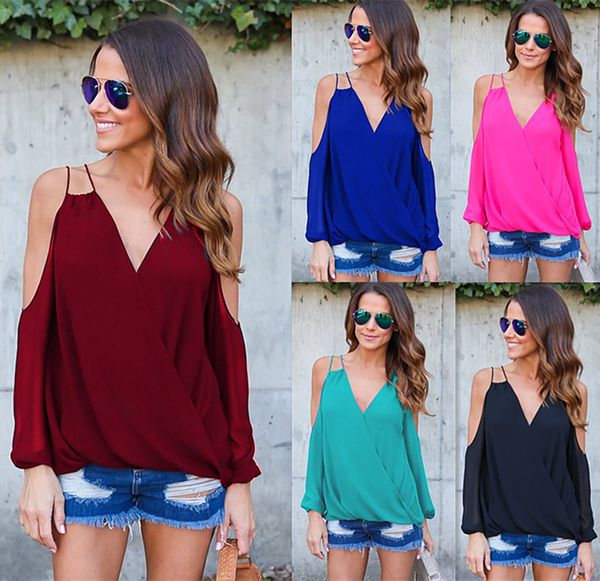 New Cold Shoulder Chiffon Blouse Cross Back Long Sleeve Loose Casual Shirt Women Plus Size Blouses Tops Red Black Blue DYG1102
New Cold Shoulder Chiffon Blouse Cross Back Long Sleeve Loose Casual Shirt Women Plus Size Blouses Tops Red Black Blue DYG1102