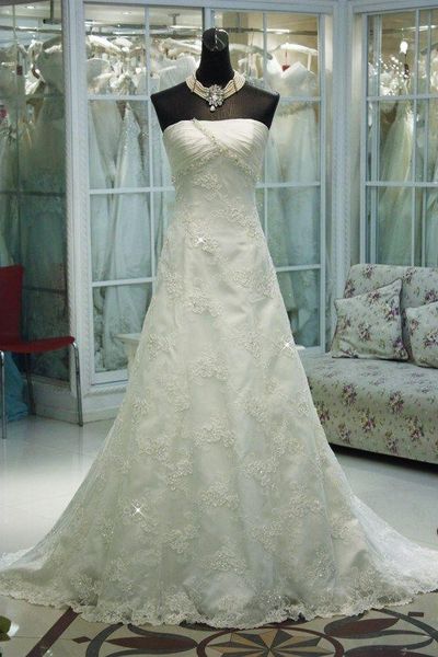 2019 popular lace wedding dresses strapless beaded lace a-line sweep train selling bridal gowns lace up back custom made w1003, White
2019 popular lace wedding dresses strapless beaded lace a-line sweep train selling bridal gowns lace up back custom made w1003, White