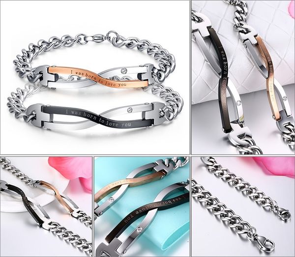 mens and womens stainless steel bracelet with cz for couples man i was born to love you, Black
mens and womens stainless steel bracelet with cz for couples man i was born to love you, Black
