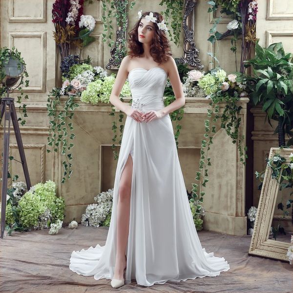 new vestidos de novia wedding gowns 2018 side splite a line sweep train corset real picture chiffon beach bridal gowns in stock, White
new vestidos de novia wedding gowns 2018 side splite a line sweep train corset real picture chiffon beach bridal gowns in stock, White