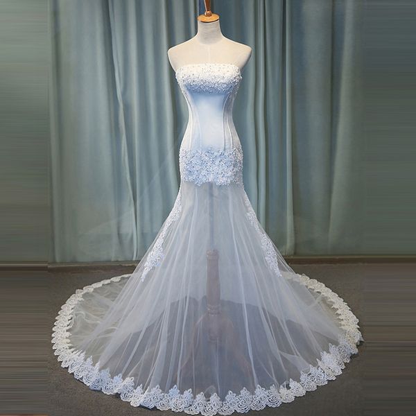 mermaid wedding dresses 2019 strapless beaded lace satin tulle sweep train bridal gowns lace up back custom made w909, White
mermaid wedding dresses 2019 strapless beaded lace satin tulle sweep train bridal gowns lace up back custom made w909, White