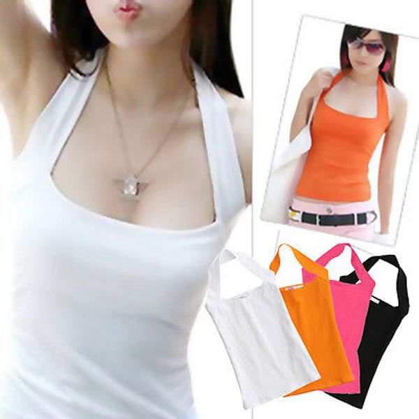 New Sexy Women's Lady Low Cut Halter Neck Vest Shirt Tank Backless Top S-3XL