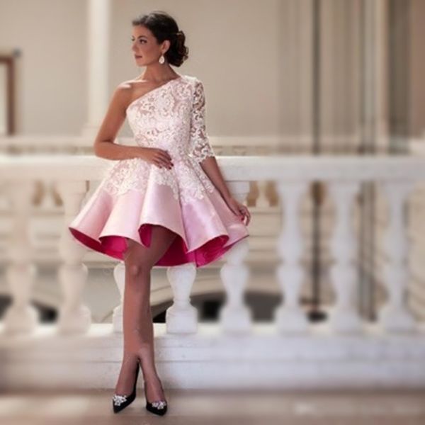 lace one shoulder short prom dresses 2017 sheer long sleeve mini evening gowns backless ruffles formal party dresses custom made, Black;red
lace one shoulder short prom dresses 2017 sheer long sleeve mini evening gowns backless ruffles formal party dresses custom made, Black;red