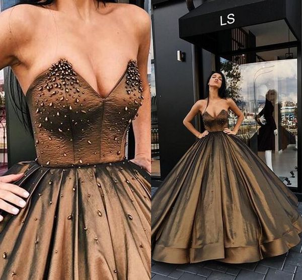 liastubllao fashion sweetheart ball gown prom dresses 2018 luxury detail brown plus size dubai arabic occasion evening wear dress, Black;red