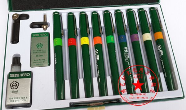 Wholesale-hero Rechargeable Ink Needle Drawing Pen Technical Pen ( 9pens/ Set )