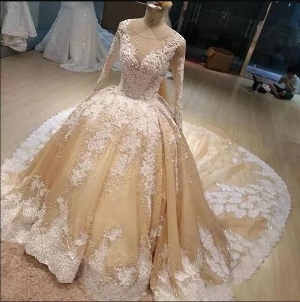 luxury champagne elegant a line wedding dresses 2018 new sheer neck long sleeves crystals beads bridal gowns custom made wedding gowns, White
luxury champagne elegant a line wedding dresses 2018 new sheer neck long sleeves crystals beads bridal gowns custom made wedding gowns, White