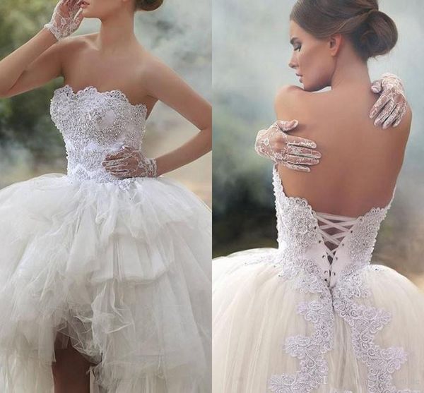new designer strapless hi lo ball gown wedding dress 2021 applique beaded tiered puffy skirt arabic plus size short wedding gowns lace up, White
new designer strapless hi lo ball gown wedding dress 2021 applique beaded tiered puffy skirt arabic plus size short wedding gowns lace up, White
