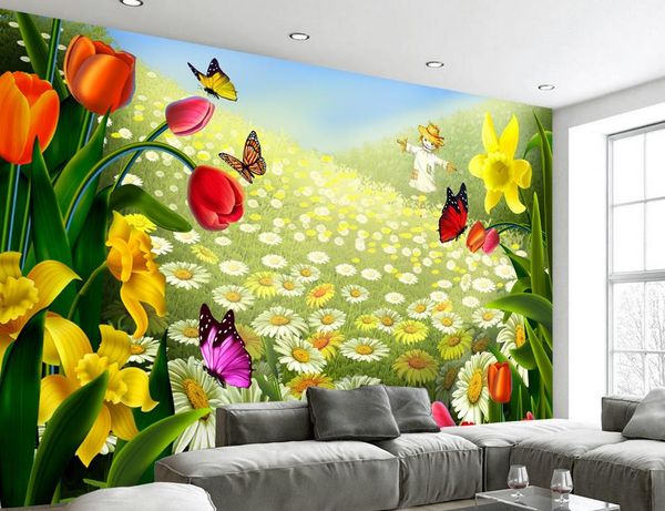 3d wallpaper wild chrysanthemum scarecrow flower sea wallpaper for walls decor