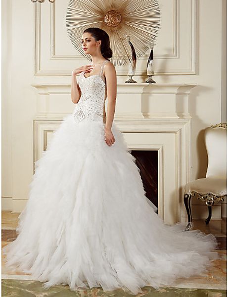 2016 new fashion elegant ball gown ivory court train halter straps beading organza wedding dresses 113, White
2016 new fashion elegant ball gown ivory court train halter straps beading organza wedding dresses 113, White