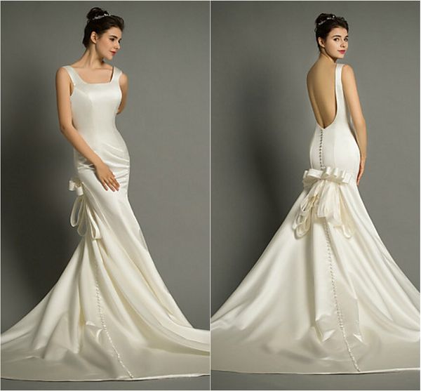 2016 sale fashion custom made trumpet/mermaid charming ivory backless buttons court train square satin wedding dresses 213, White
2016 sale fashion custom made trumpet/mermaid charming ivory backless buttons court train square satin wedding dresses 213, White