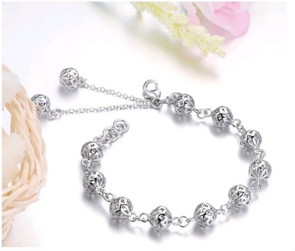 925 sterling silver jewelry fashion sweet hollow out balls beads charms chain bracelets for ladies 10pcs, Black
925 sterling silver jewelry fashion sweet hollow out balls beads charms chain bracelets for ladies 10pcs, Black