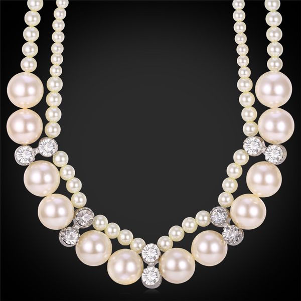 women's synethetic pearl necklace for evening dress austrian rhinestone luxury pearl jewelry 2 layers statement necklace, Silver
women's synethetic pearl necklace for evening dress austrian rhinestone luxury pearl jewelry 2 layers statement necklace, Silver