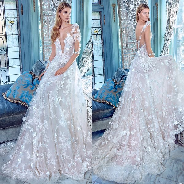 a-line 3d flowers applique lace long sleeves wedding dress see through bridal dress robe de soirée, White
a-line 3d flowers applique lace long sleeves wedding dress see through bridal dress robe de soirée, White