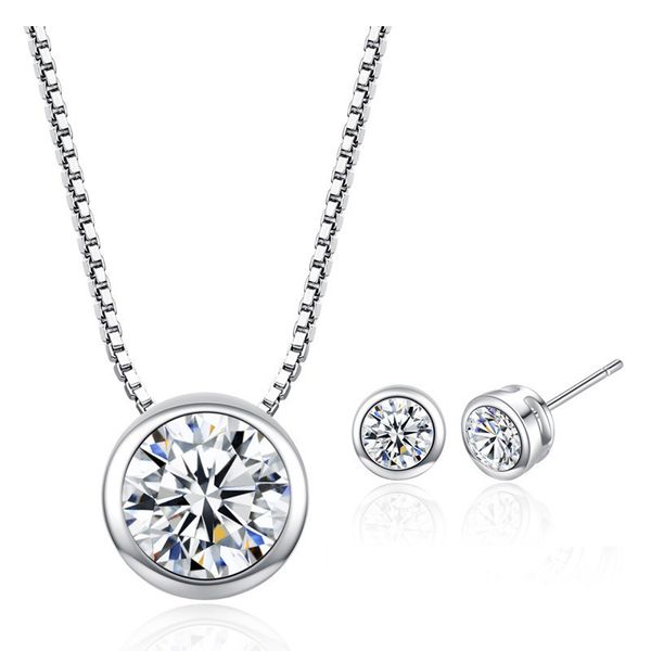 4 colors round cz zircon solitaire pendants necklaces stud earring jewelry sets for women new fashion simple silver chain necklaces bf
4 colors round cz zircon solitaire pendants necklaces stud earring jewelry sets for women new fashion simple silver chain necklaces bf