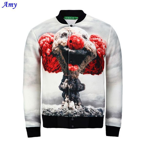 

fall-[amy] new cute mushroom cloud clown print 3d jacket men/women harajuku swag funny jackets summer casual outerwear jk10, Black;brown