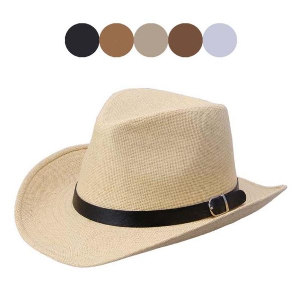 wholesale-modern summer men straw hat cowboy hat jan04, Blue;gray