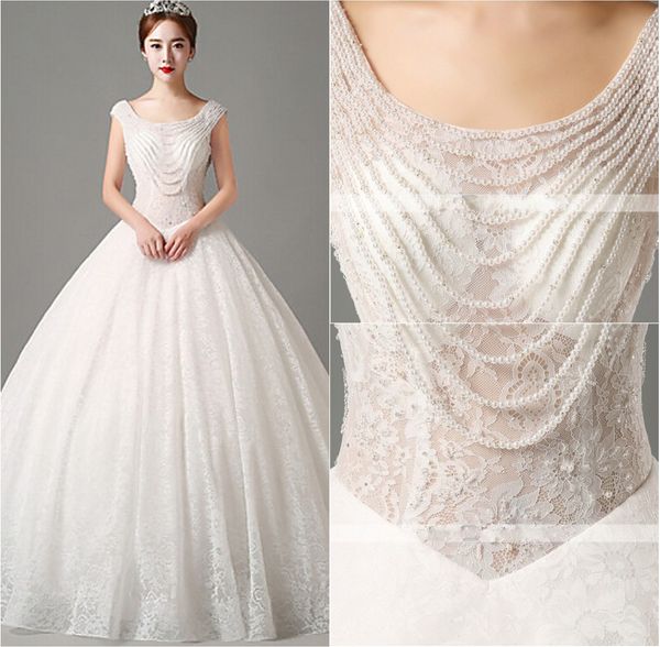 2016 new fashion elegant ball gown ivory floor-length scoop pearl backless lace wedding dresses 236, White
2016 new fashion elegant ball gown ivory floor-length scoop pearl backless lace wedding dresses 236, White