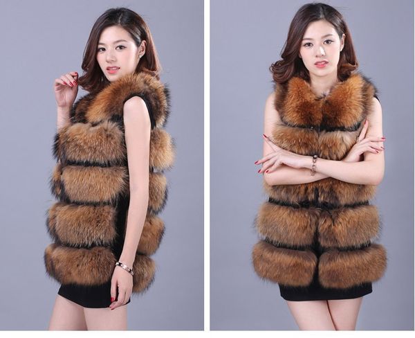 

wholesale-2016 new fashion luxurious winter warm long fox fur coat for women natural fur jackets for female fur vest ing, Black