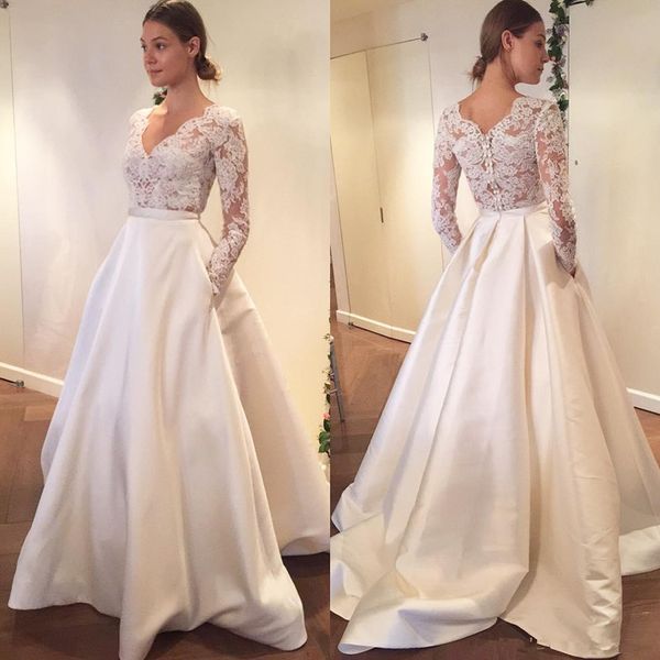 long sleeve modest wedding dresses vestido de noiva custom sweep train v-neck a-line vintage lace bridal gowns 2019 selling new w1011, White
long sleeve modest wedding dresses vestido de noiva custom sweep train v-neck a-line vintage lace bridal gowns 2019 selling new w1011, White