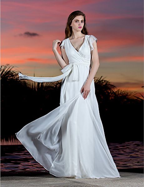 2016 new fashion classic popular ivory floor-length short sleeve v-neck sash chiffon sheath/column wedding dresses 151, White
2016 new fashion classic popular ivory floor-length short sleeve v-neck sash chiffon sheath/column wedding dresses 151, White