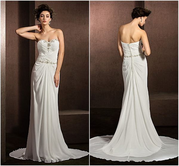 2016 new fashion elegant popular ivory court train sweetheart beading chiffon sheath/column wedding dresses 118, White
2016 new fashion elegant popular ivory court train sweetheart beading chiffon sheath/column wedding dresses 118, White