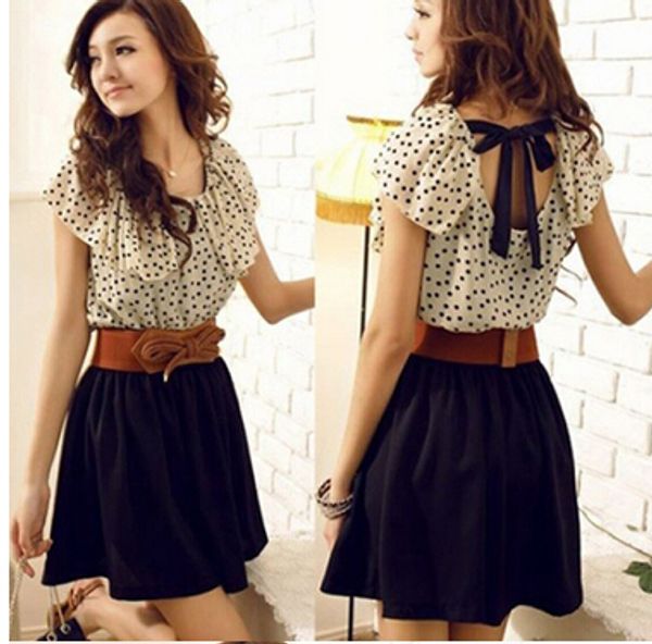 wholesale-2016 summer style casual crew-neck short-sleeved backless polka dot printing chiffon woman dress with belt vestido vestidos, Black;gray
wholesale-2016 summer style casual crew-neck short-sleeved backless polka dot printing chiffon woman dress with belt vestido vestidos, Black;gray