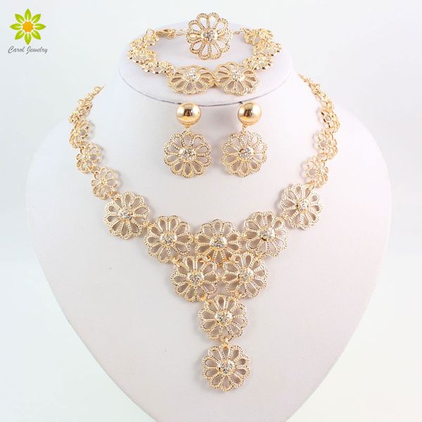 fashion women gold plated african bead jewelry sets crystal flower shape necklace bracelet earrings ring set, Slivery;golden
fashion women gold plated african bead jewelry sets crystal flower shape necklace bracelet earrings ring set, Slivery;golden