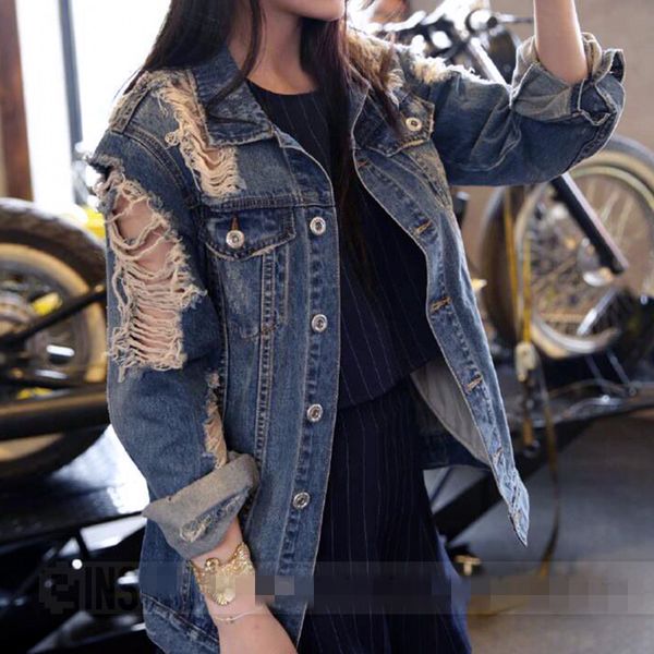 wholesale- new jeans jacket women denim loose broken jaqueta feminina jeans women basic coats 7ct013, Black;brown
wholesale- new jeans jacket women denim loose broken jaqueta feminina jeans women basic coats 7ct013, Black;brown