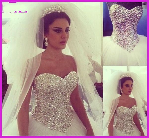 2016 ball gown wedding dresses sweetheart rhinestones crystals floor length tulle long bridal gowns custom made, White
2016 ball gown wedding dresses sweetheart rhinestones crystals floor length tulle long bridal gowns custom made, White