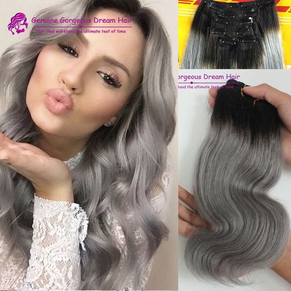 ombre 1b/grey clip in human hair extensions #1b grey boby wave ombre human hair extensions, Black;brown
ombre 1b/grey clip in human hair extensions #1b grey boby wave ombre human hair extensions, Black;brown