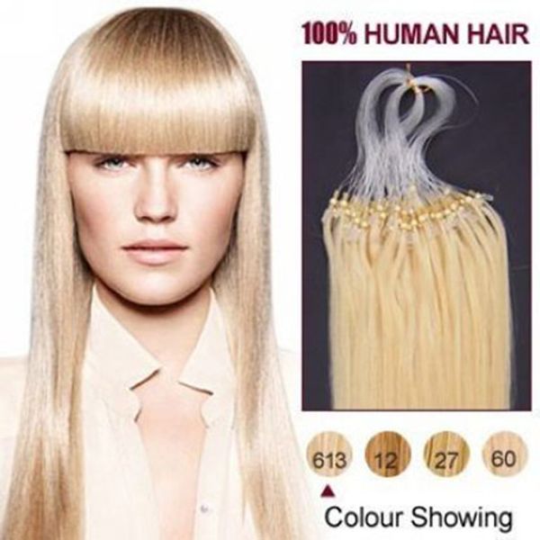 

wholesale remy indian hair 5a 16"-24" 1g /s 100g/set #613 bleach blonde loop/micro hair extension,100% human hair dhl free