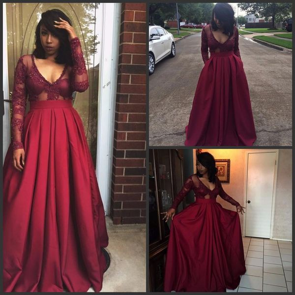 2019 new burgundy long sleeve prom dresses elegant deep v-neck a-line dark red prom gown lace floor length african party gown 298, Black
2019 new burgundy long sleeve prom dresses elegant deep v-neck a-line dark red prom gown lace floor length african party gown 298, Black