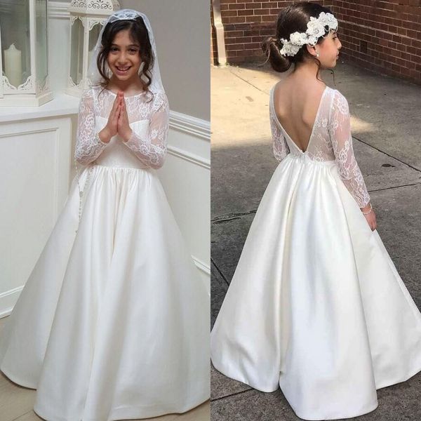 long sleeves flower girl dresses jewel neck lace v-backless satin little bridesmaid dress pageant dress lovely a-line first communion dress, White;blue
long sleeves flower girl dresses jewel neck lace v-backless satin little bridesmaid dress pageant dress lovely a-line first communion dress, White;blue