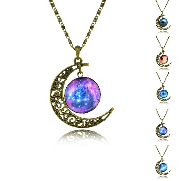 moon pendant necklace brand fashion jewelry galaxy glass cabochon vintage bronze chain statement necklace women accessories, Silver
moon pendant necklace brand fashion jewelry galaxy glass cabochon vintage bronze chain statement necklace women accessories, Silver