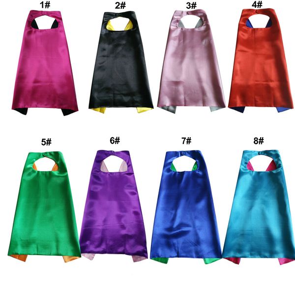 

plain color 70*70cm 2layer kids superhero cosplay costume satin cape halloween cosplay superhero capes for kids, Black;red