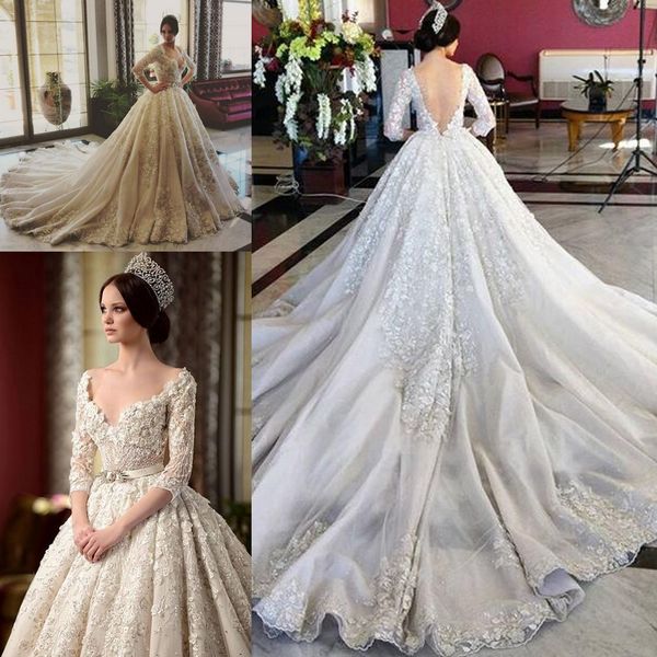 rami salamoun sparkly 3d floral crystal wedding dresses with long sleeve 2018 v-neck cathedral train plus size backless church wedding gown, White
rami salamoun sparkly 3d floral crystal wedding dresses with long sleeve 2018 v-neck cathedral train plus size backless church wedding gown, White