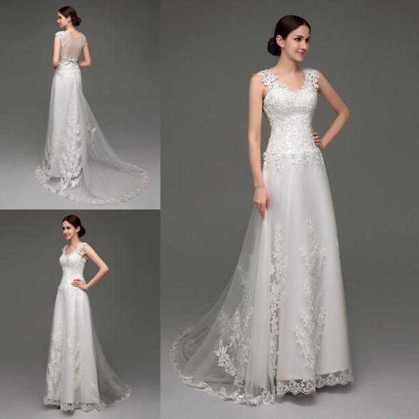 new lace wedding dresses in stock v neck illusion back appliques beach bridal gowns 2018 vestidos de novia designer wedding dress, White
new lace wedding dresses in stock v neck illusion back appliques beach bridal gowns 2018 vestidos de novia designer wedding dress, White