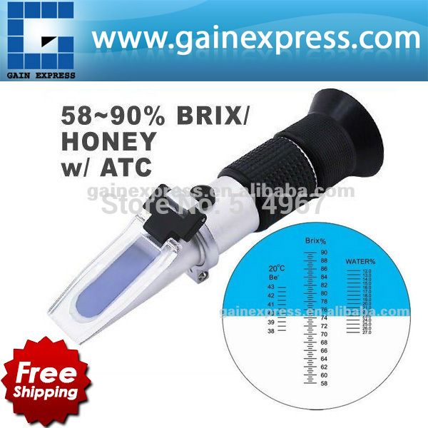 wholesale-tri-scale measurement portable honey refractometer beekeeping tester bees 58-90% brix / 38-43 be' (baume) / 12-27% water
wholesale-tri-scale measurement portable honey refractometer beekeeping tester bees 58-90% brix / 38-43 be' (baume) / 12-27% water