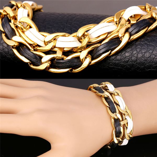 men's multilayer gold bracelet stainless steel jewelry 23cm 9 inch white/black genuine leather puzzle bracelet, Golden;silver
men's multilayer gold bracelet stainless steel jewelry 23cm 9 inch white/black genuine leather puzzle bracelet, Golden;silver